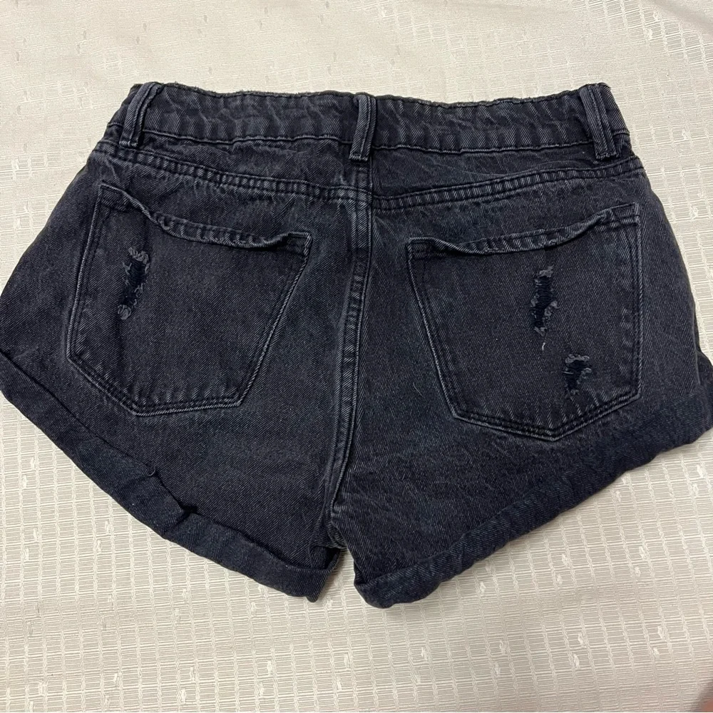 Amuse Society Shoreline Denim Black Washed Cutoff Denim Shorts Sz 25 Distressed
